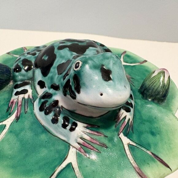 VTG Frog Lily Pad Trinket Box Ceramic Lotus Flower - Picture 8 of 10